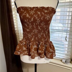 Alter’d State Floral Brown Strapless Top